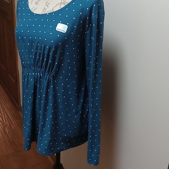 Time and Tru Large (12-14) Teal white polka dots Maternity long sleeve t… - Picture 4 of 10